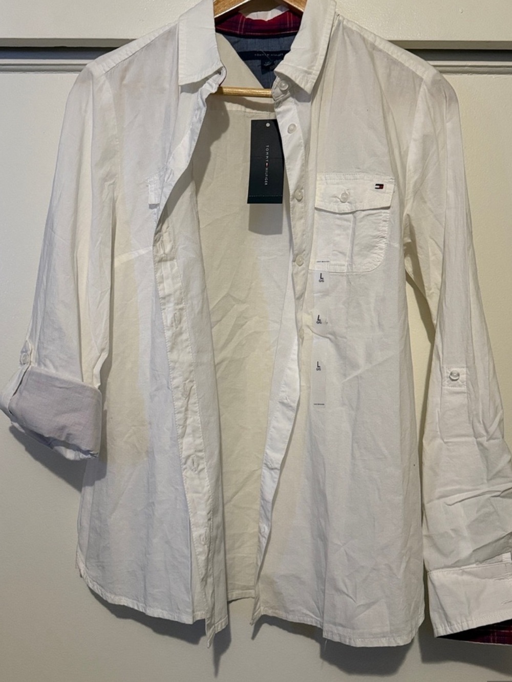 Tommy Hilfiger White Long-Sleeve Casual Button-Down Shirt